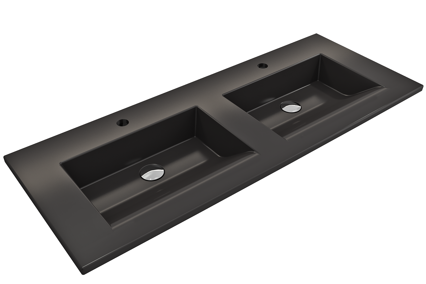 BOCCHI Ravenna 48" Rectangle Wallmount Fireclay Bathroom Sink, Double Basin, Matte Black, Single Faucet Hole, 1111-004-0132