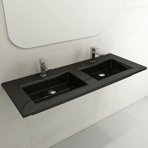 Alternate Image for BOCCHI Ravenna 48" Rectangle Wallmount Fireclay Bathroom Sink, Double Basin, Black, Single Faucet Hole, 1111-005-0132