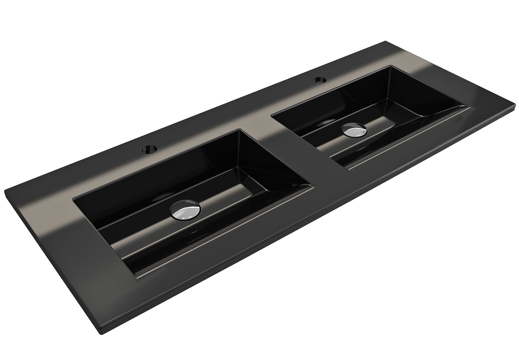 BOCCHI Ravenna 48" Rectangle Wallmount Fireclay Bathroom Sink, Double Basin, Black, Single Faucet Hole, 1111-005-0132