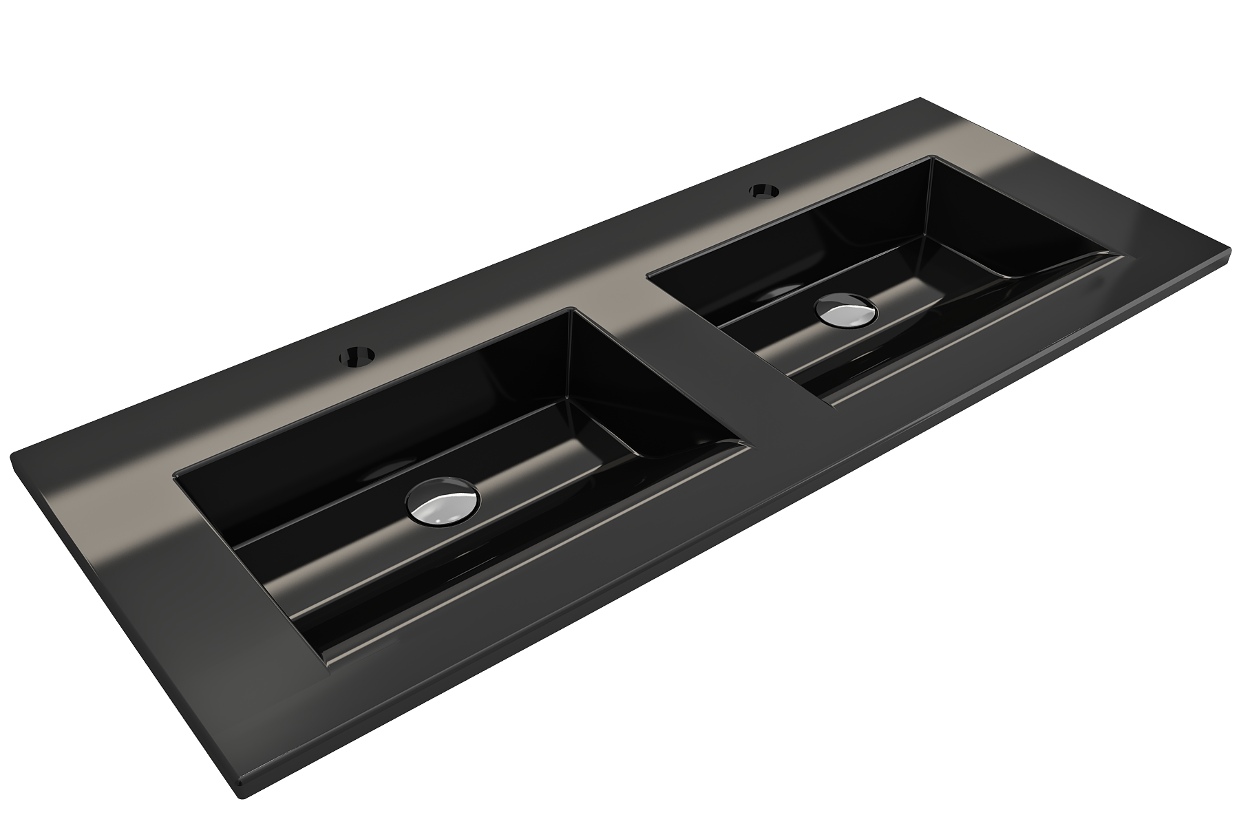 BOCCHI Ravenna 48" Rectangle Wallmount Fireclay Bathroom Sink, Double Basin, Black, Single Faucet Hole, 1111-005-0132