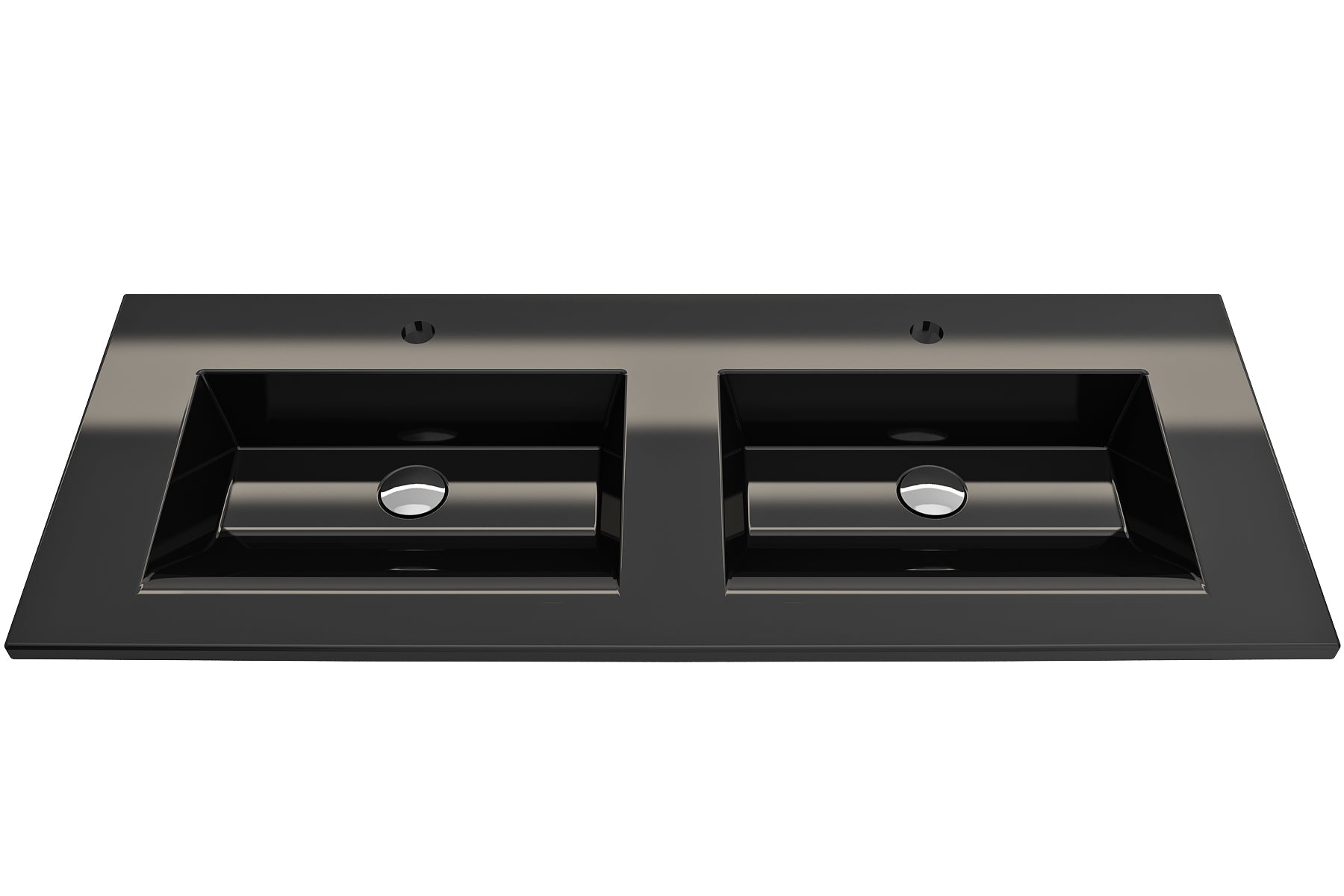 BOCCHI Ravenna 48" Rectangle Wallmount Fireclay Bathroom Sink, Double Basin, Black, Single Faucet Hole, 1111-005-0132