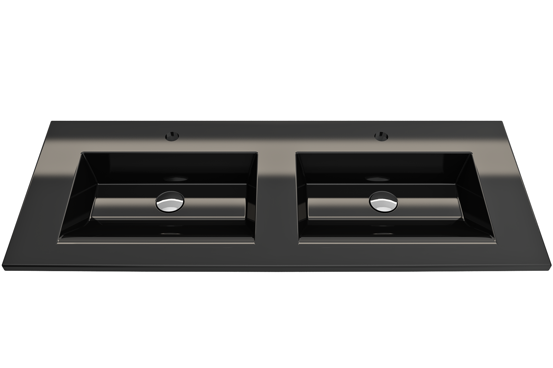 BOCCHI Ravenna 48" Rectangle Wallmount Fireclay Bathroom Sink, Double Basin, Black, Single Faucet Hole, 1111-005-0132