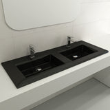 BOCCHI Ravenna 48" Rectangle Wallmount Fireclay Bathroom Sink, Double Basin, Black, Single Faucet Hole, 1111-005-0132