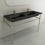 BOCCHI Ravenna 48" Rectangle Wallmount Fireclay Bathroom Sink, Double Basin, Black, Single Faucet Hole, 1111-005-0132