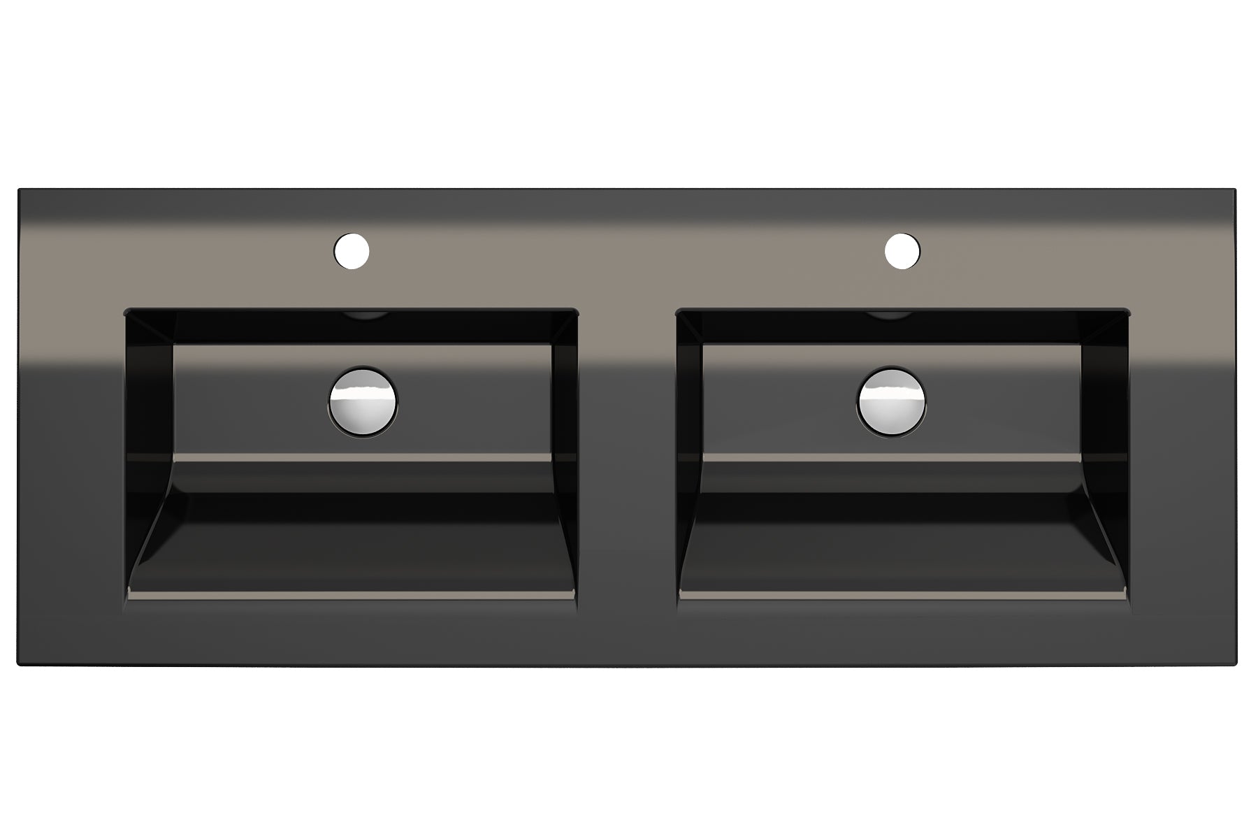 BOCCHI Ravenna 48" Rectangle Wallmount Fireclay Bathroom Sink, Double Basin, Black, Single Faucet Hole, 1111-005-0132