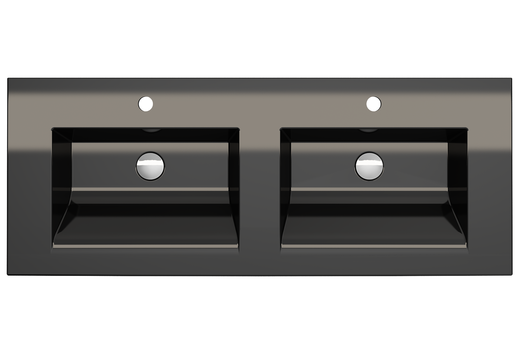 BOCCHI Ravenna 48" Rectangle Wallmount Fireclay Bathroom Sink, Double Basin, Black, Single Faucet Hole, 1111-005-0132