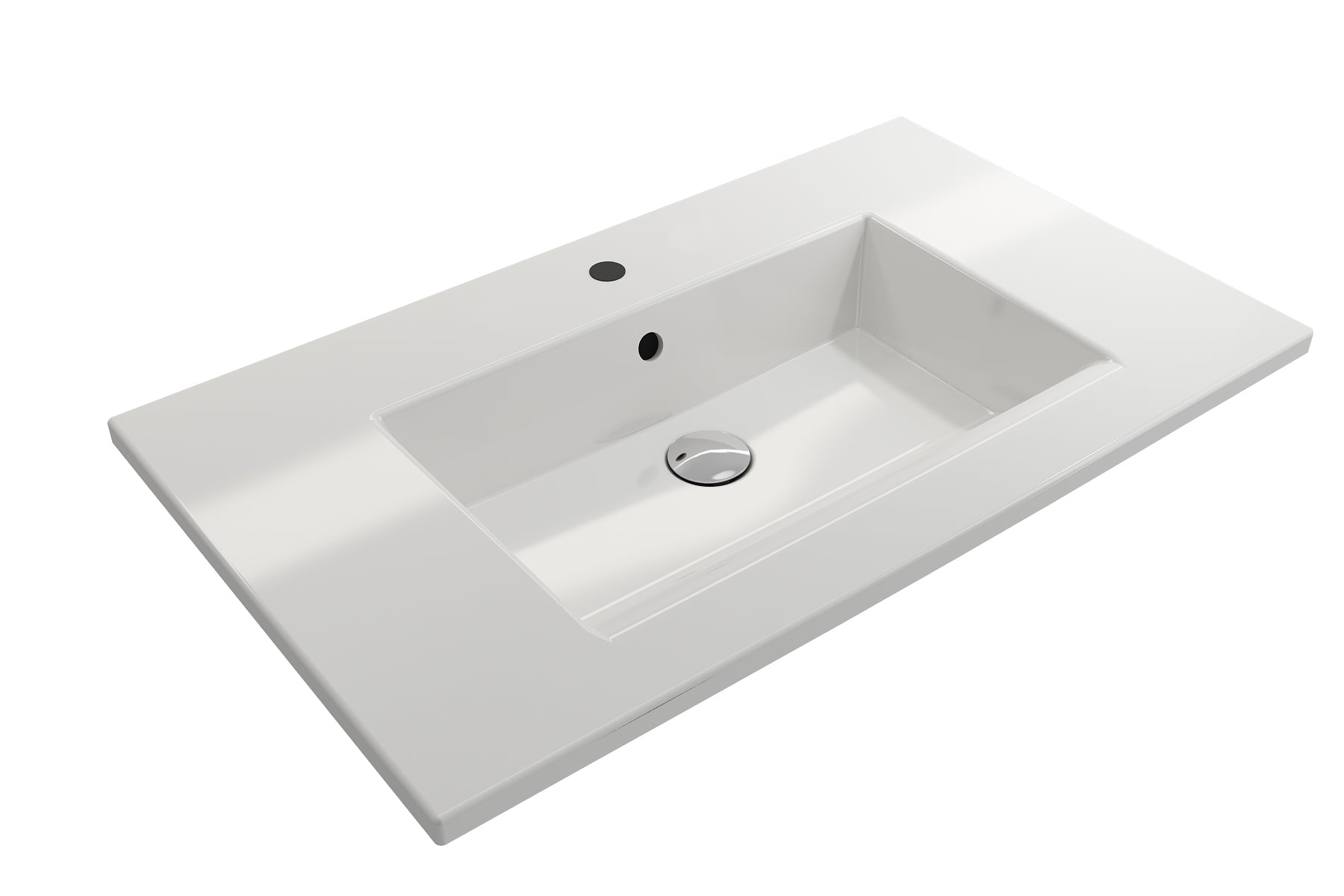 BOCCHI Ravenna 32" Rectangle Wallmount Fireclay Bathroom Sink, White, Single Faucet Hole, 1113-001-0126