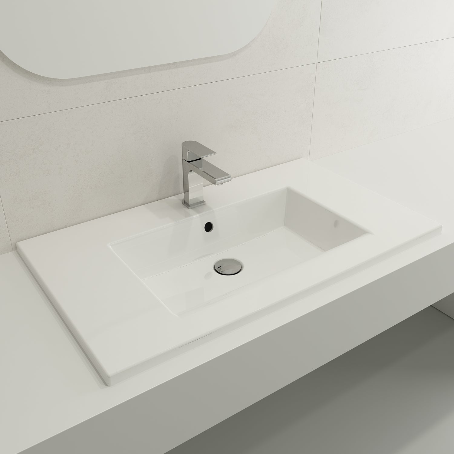 BOCCHI Ravenna 32" Rectangle Wallmount Fireclay Bathroom Sink, White, Single Faucet Hole, 1113-001-0126