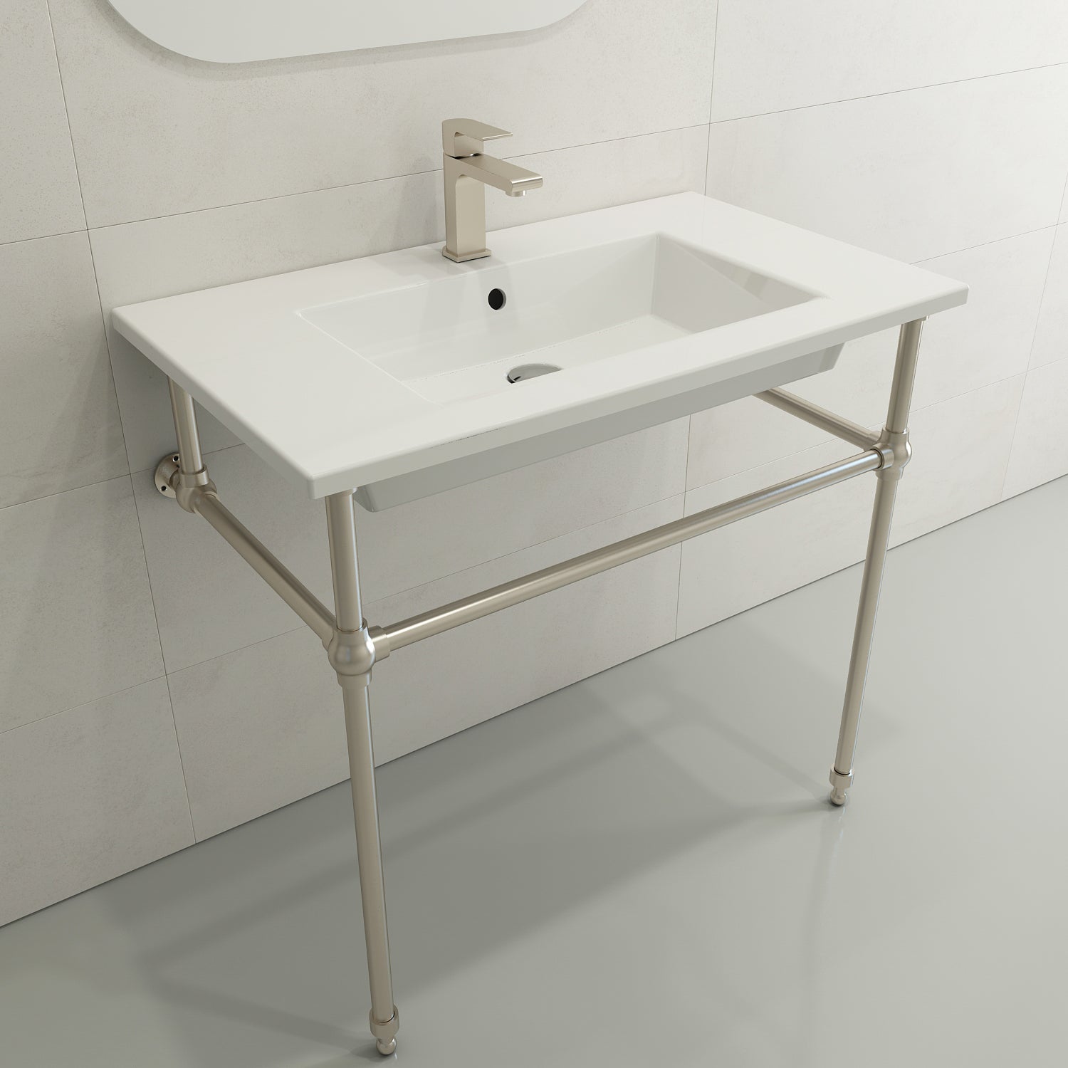 BOCCHI Ravenna 32" Rectangle Wallmount Fireclay Bathroom Sink, White, Single Faucet Hole, 1113-001-0126