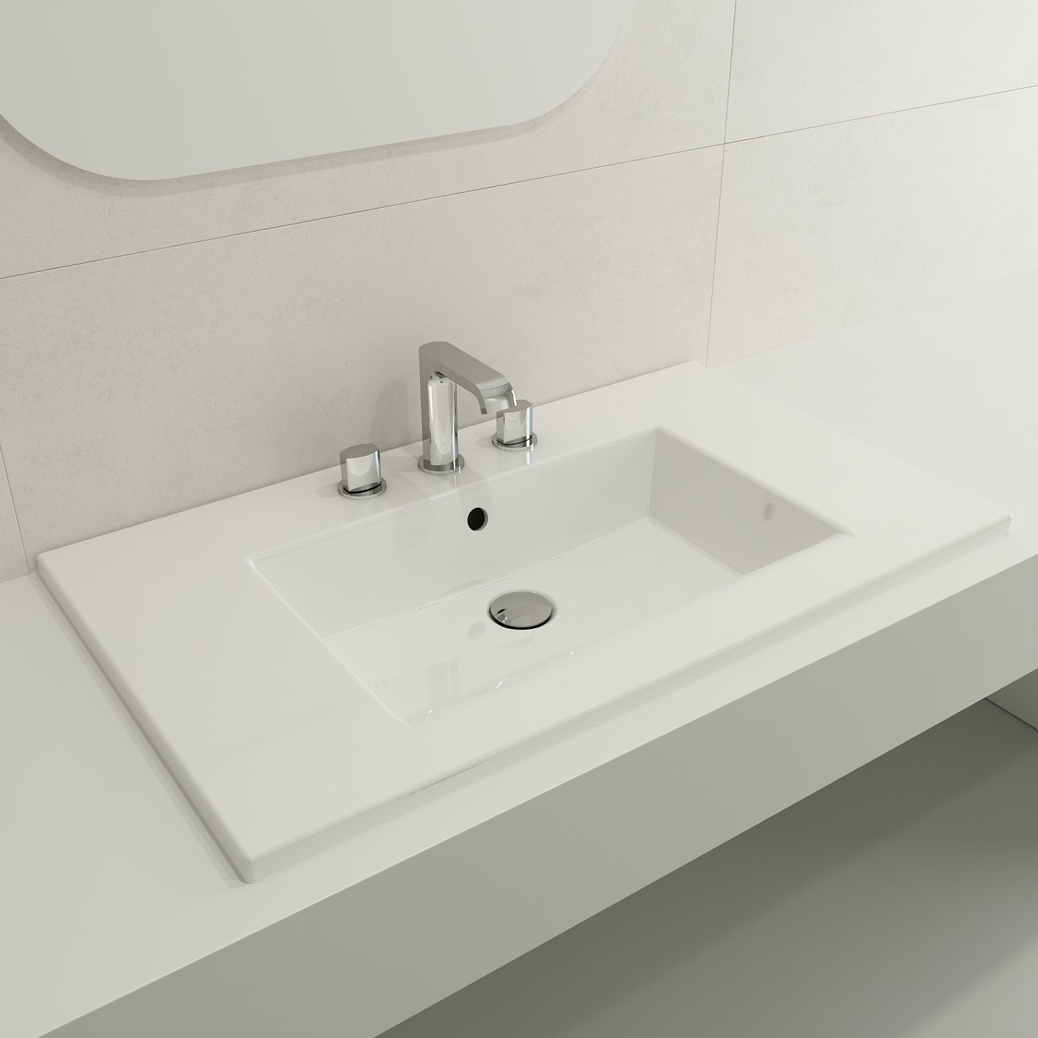 BOCCHI Ravenna 32" Rectangle Wallmount Fireclay Bathroom Sink, White, 3 Faucet Hole, 1113-001-0127