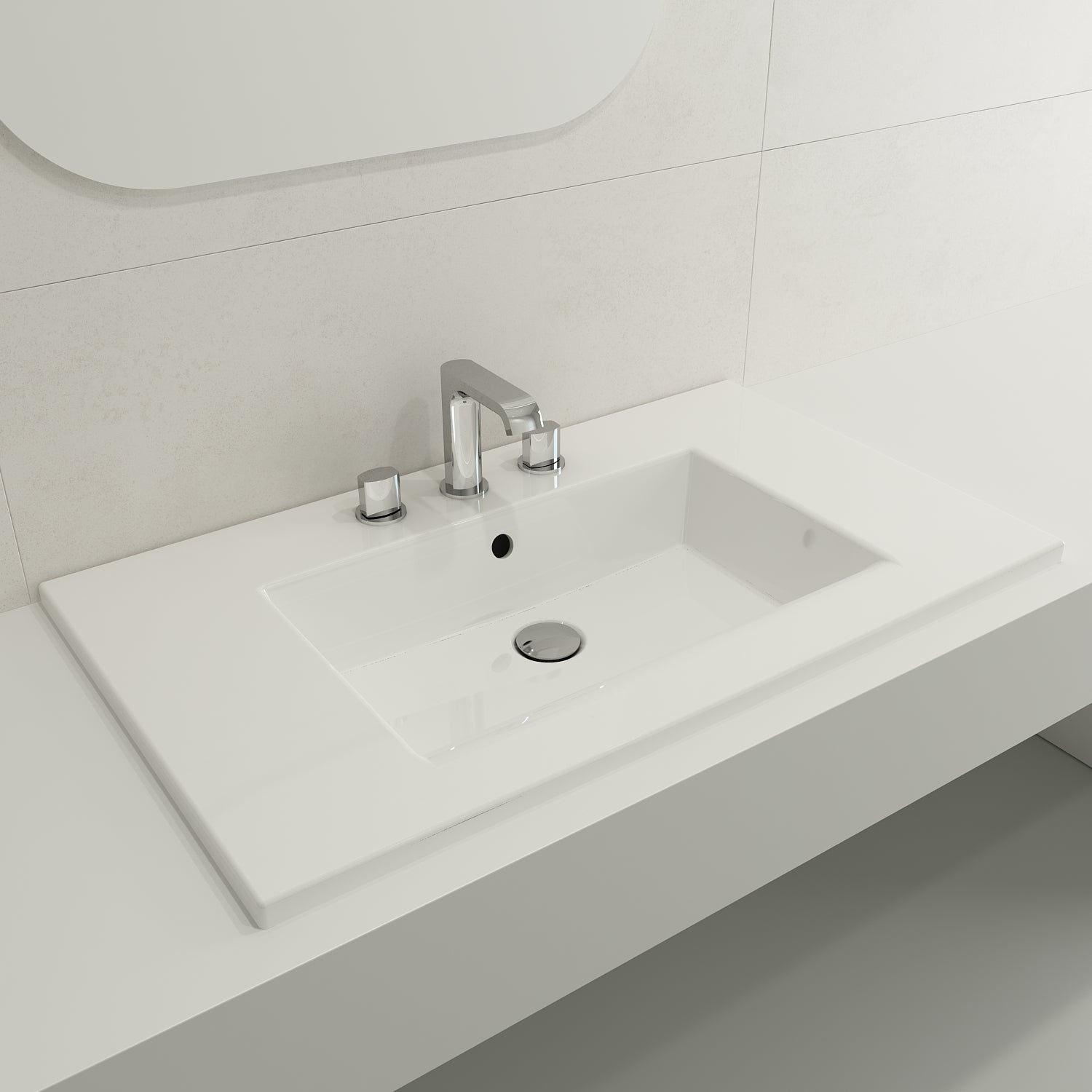 BOCCHI Ravenna 32" Rectangle Wallmount Fireclay Bathroom Sink, White, 3 Faucet Hole, 1113-001-0127