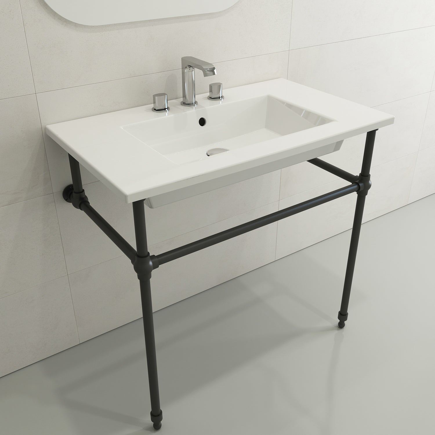 BOCCHI Ravenna 32" Rectangle Wallmount Fireclay Bathroom Sink, White, 3 Faucet Hole, 1113-001-0127