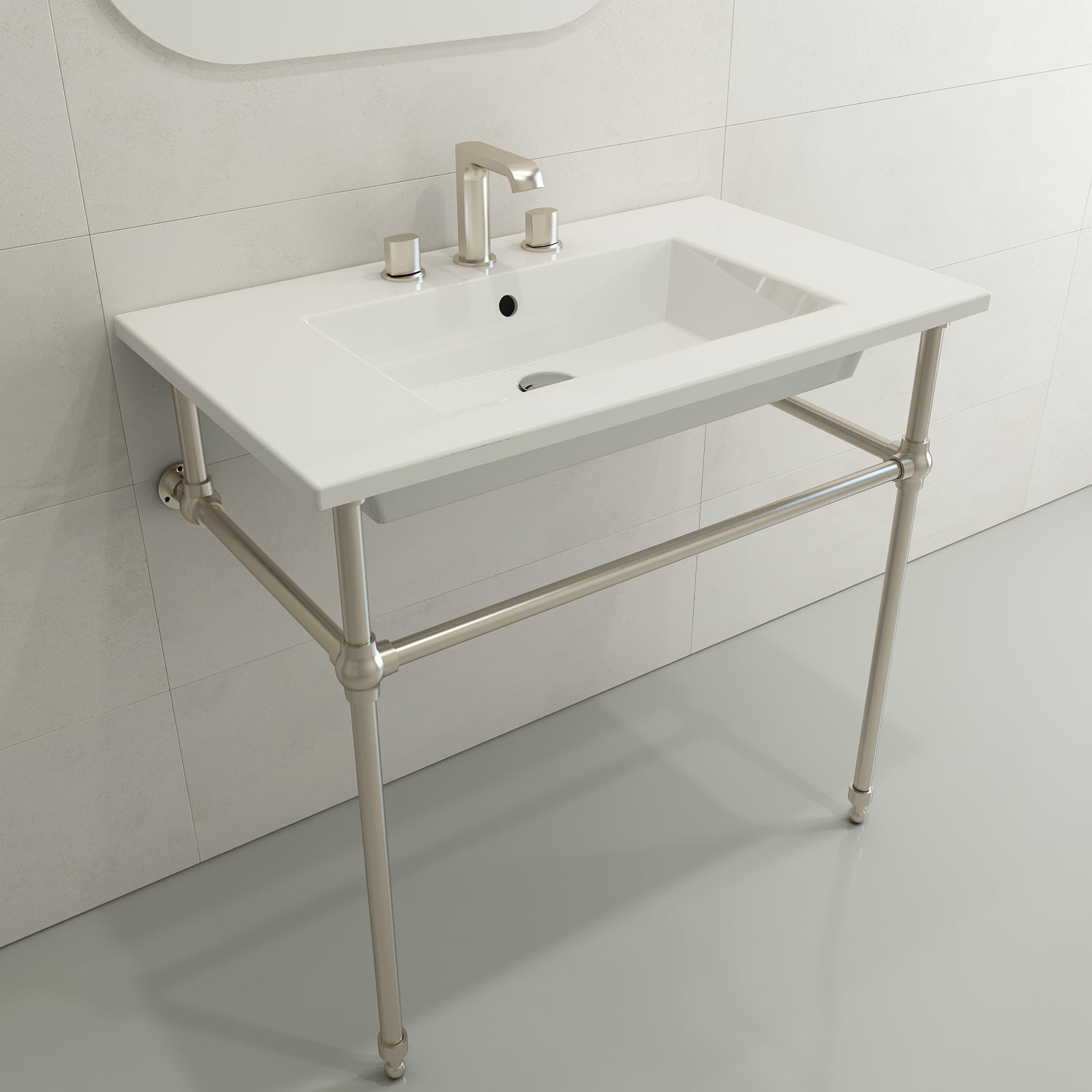 BOCCHI Ravenna 32" Rectangle Wallmount Fireclay Bathroom Sink, White, 3 Faucet Hole, 1113-001-0127