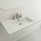 BOCCHI Ravenna 32" Rectangle Wallmount Fireclay Bathroom Sink, Matte White, Single Faucet Hole, 1113-002-0126