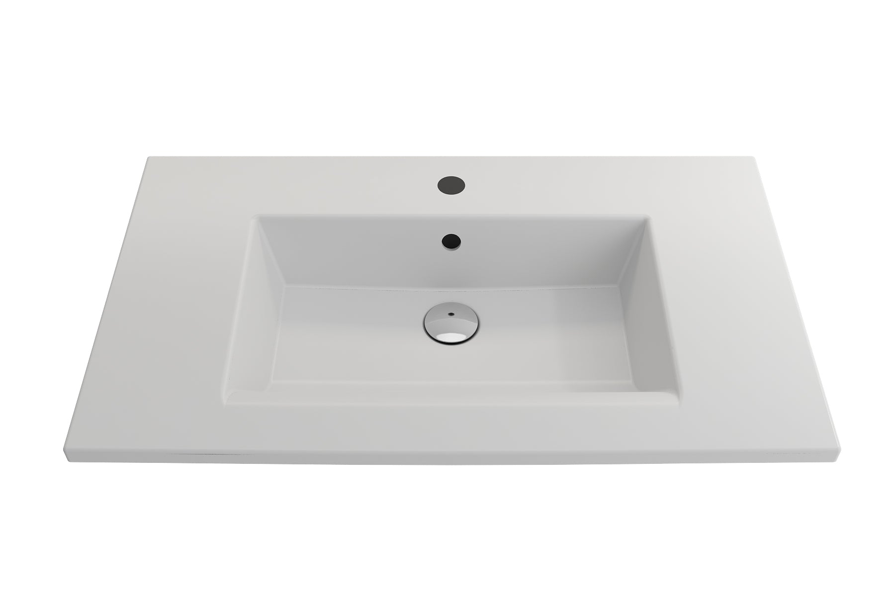 BOCCHI Ravenna 32" Rectangle Wallmount Fireclay Bathroom Sink, Matte White, Single Faucet Hole, 1113-002-0126