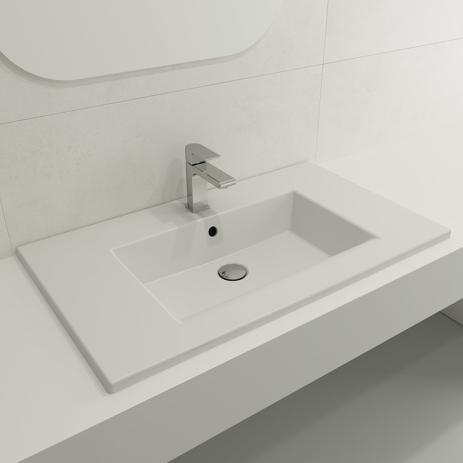 BOCCHI Ravenna 32" Rectangle Wallmount Fireclay Bathroom Sink, Matte White, Single Faucet Hole, 1113-002-0126