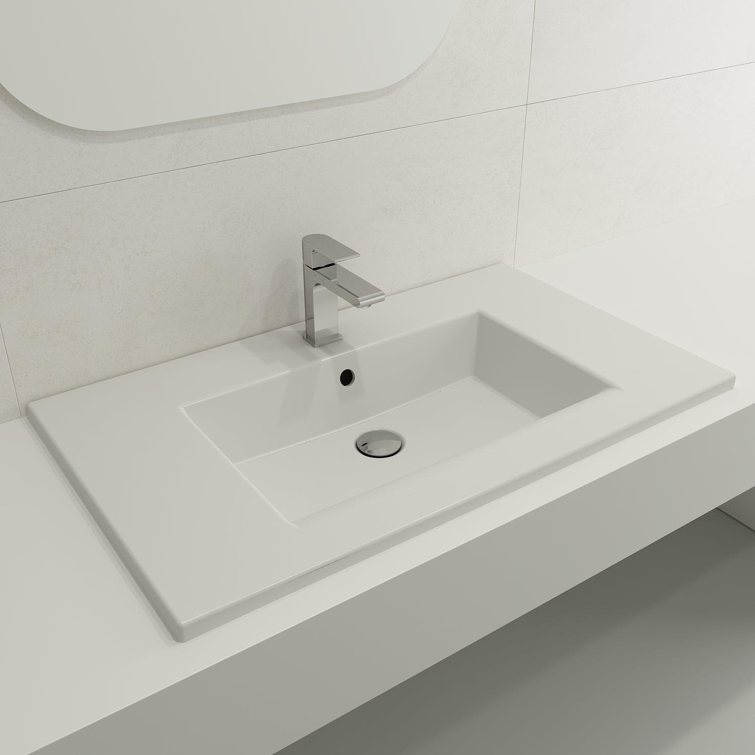 BOCCHI Ravenna 32" Rectangle Wallmount Fireclay Bathroom Sink, Matte White, Single Faucet Hole, 1113-002-0126