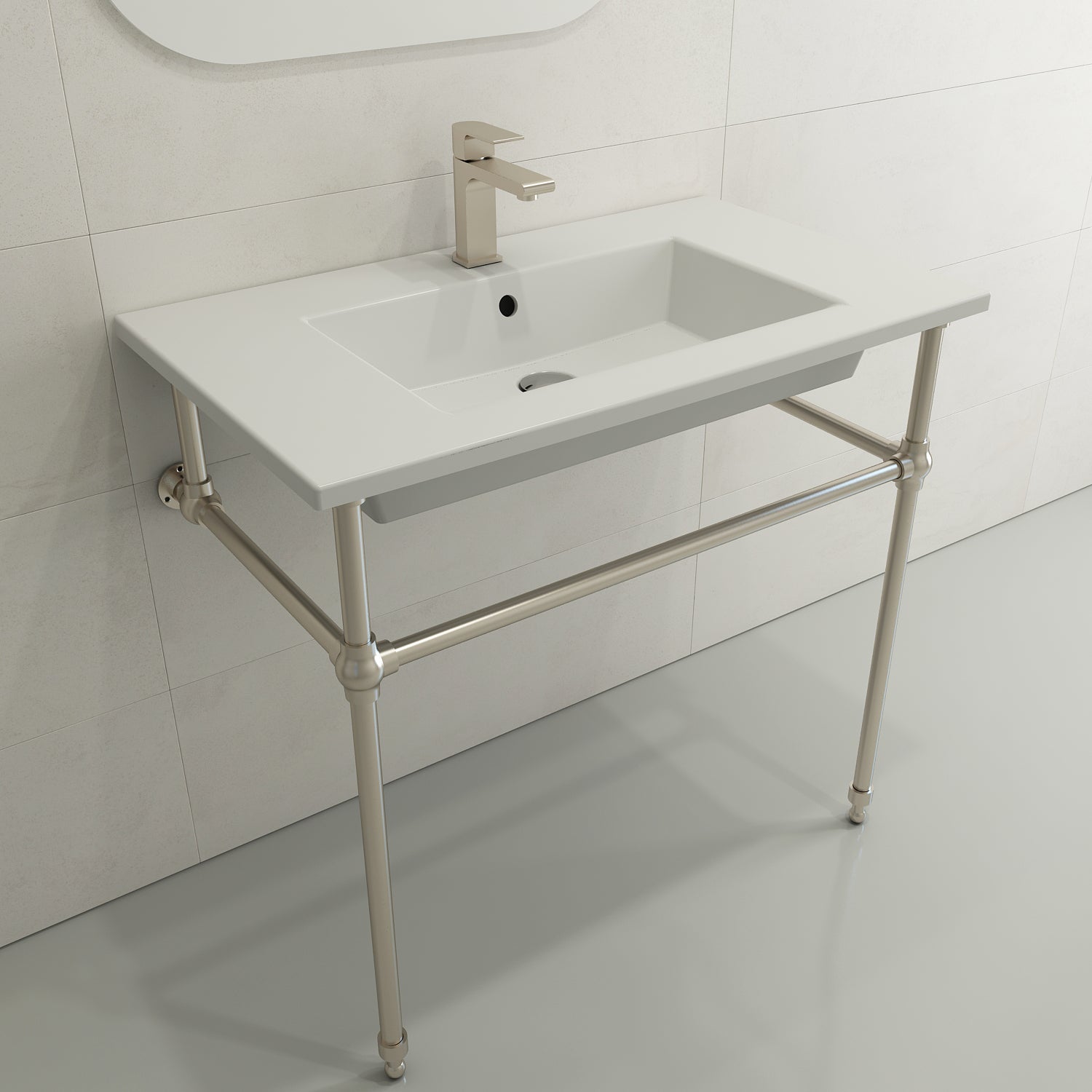 BOCCHI Ravenna 32" Rectangle Wallmount Fireclay Bathroom Sink, Matte White, Single Faucet Hole, 1113-002-0126