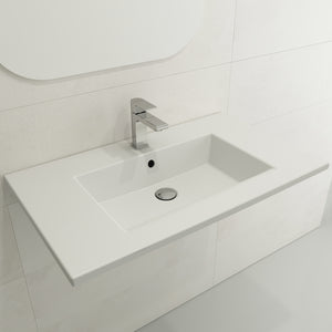 Alternate Image for BOCCHI Ravenna 32" Rectangle Wallmount Fireclay Bathroom Sink, Matte White, 3 Faucet Hole, 1113-002-0127