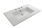 BOCCHI Ravenna 32" Rectangle Wallmount Fireclay Bathroom Sink, Matte White, 3 Faucet Hole, 1113-002-0127