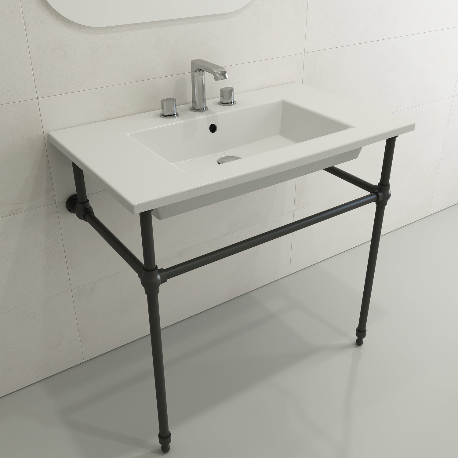 BOCCHI Ravenna 32" Rectangle Wallmount Fireclay Bathroom Sink, Matte White, 3 Faucet Hole, 1113-002-0127