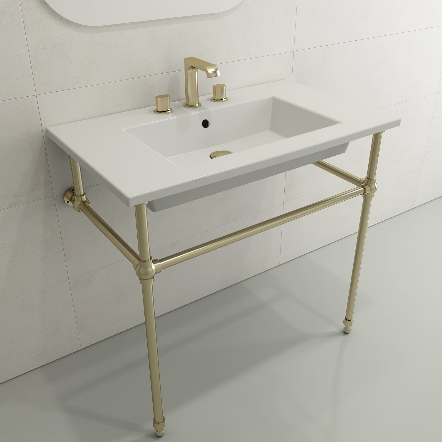 BOCCHI Ravenna 32" Rectangle Wallmount Fireclay Bathroom Sink, Matte White, 3 Faucet Hole, 1113-002-0127