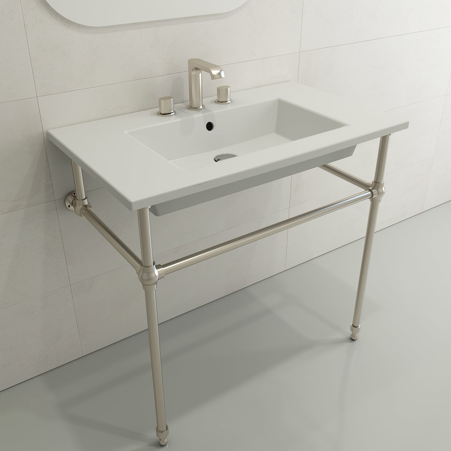BOCCHI Ravenna 32" Rectangle Wallmount Fireclay Bathroom Sink, Matte White, 3 Faucet Hole, 1113-002-0127