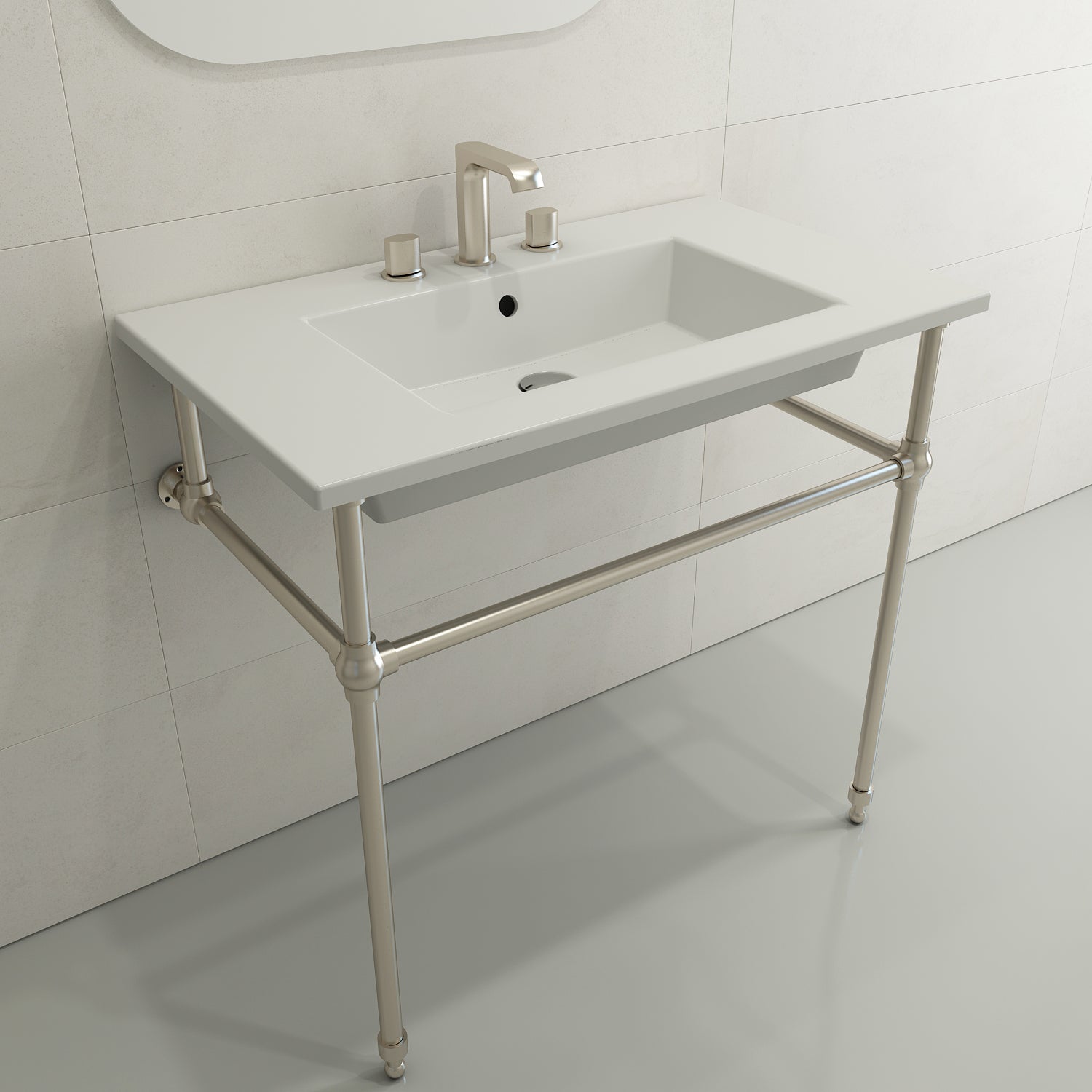 BOCCHI Ravenna 32" Rectangle Wallmount Fireclay Bathroom Sink, Matte White, 3 Faucet Hole, 1113-002-0127