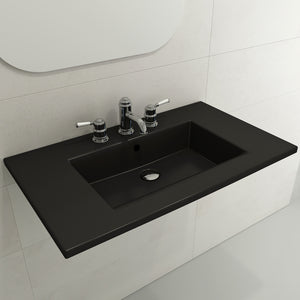 Alternate Image for BOCCHI Ravenna 32" Rectangle Wallmount Fireclay Bathroom Sink, Matte Black, Single Faucet Hole, 1113-004-0126