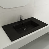 BOCCHI Ravenna 32" Rectangle Wallmount Fireclay Bathroom Sink, Matte Black, Single Faucet Hole, 1113-004-0126