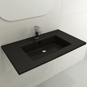 Alternate Image for BOCCHI Ravenna 32" Rectangle Wallmount Fireclay Bathroom Sink, Matte Black, 3 Faucet Hole, 1113-004-0127