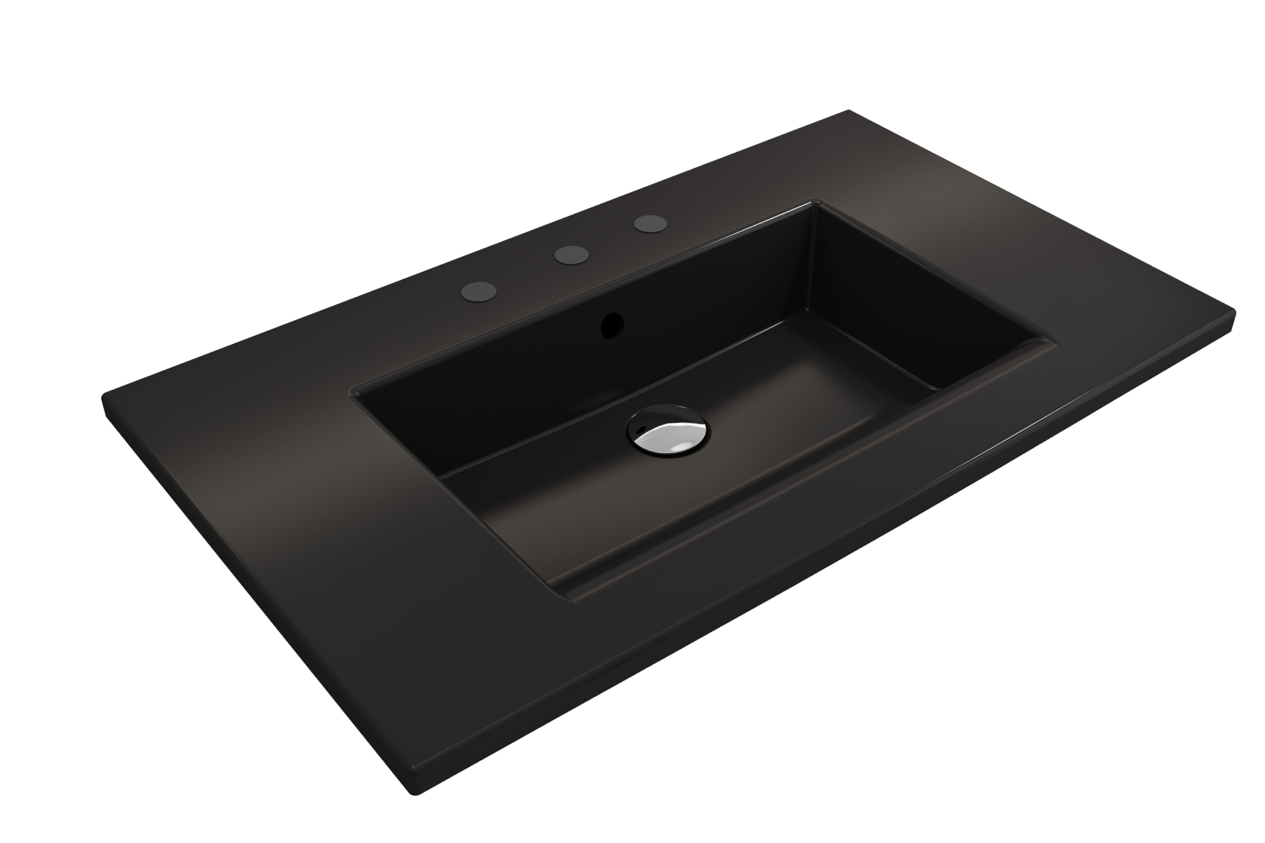 BOCCHI Ravenna 32" Rectangle Wallmount Fireclay Bathroom Sink, Matte Black, 3 Faucet Hole, 1113-004-0127
