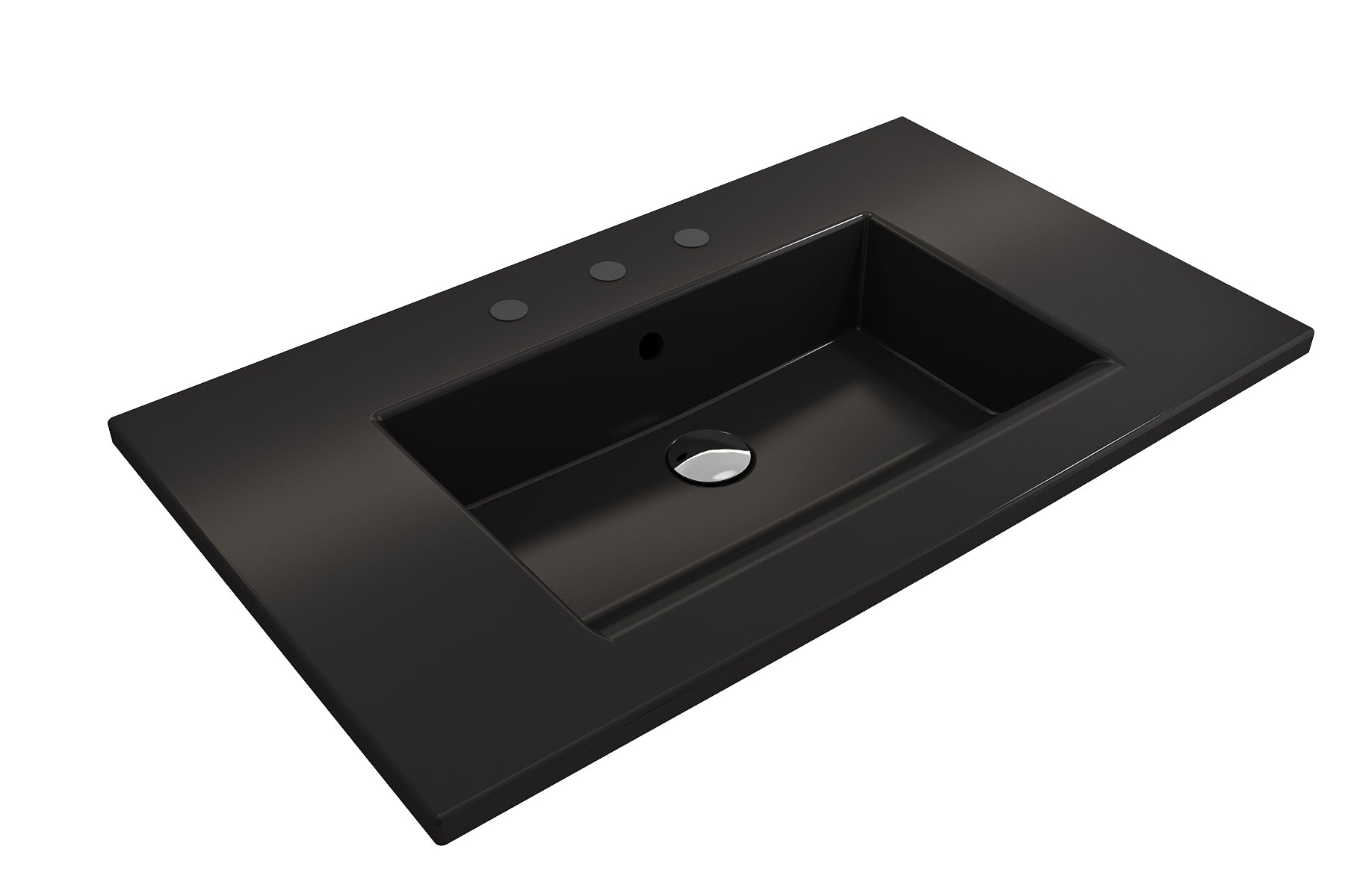 BOCCHI Ravenna 32" Rectangle Wallmount Fireclay Bathroom Sink, Matte Black, 3 Faucet Hole, 1113-004-0127