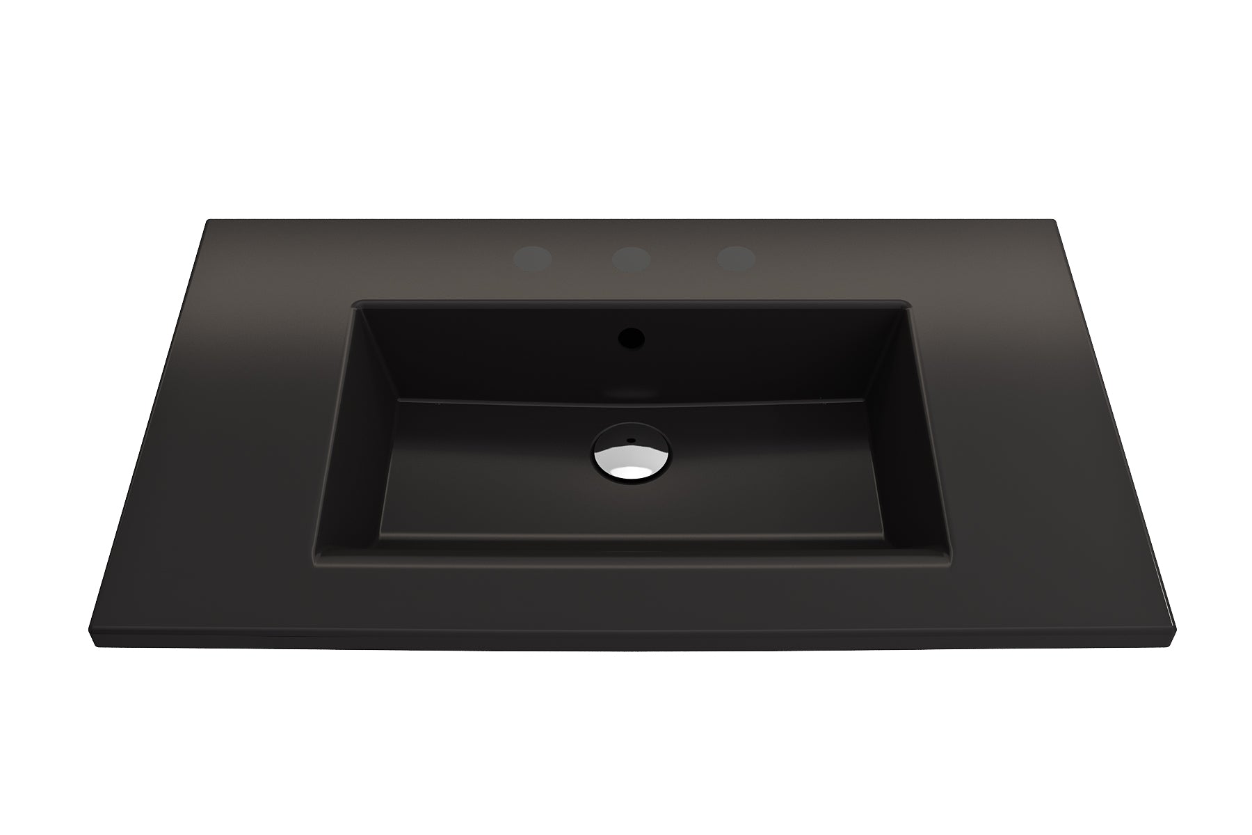 BOCCHI Ravenna 32" Rectangle Wallmount Fireclay Bathroom Sink, Matte Black, 3 Faucet Hole, 1113-004-0127