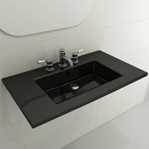Alternate Image for BOCCHI Ravenna 32" Rectangle Wallmount Fireclay Bathroom Sink, Black, Single Faucet Hole, 1113-005-0126