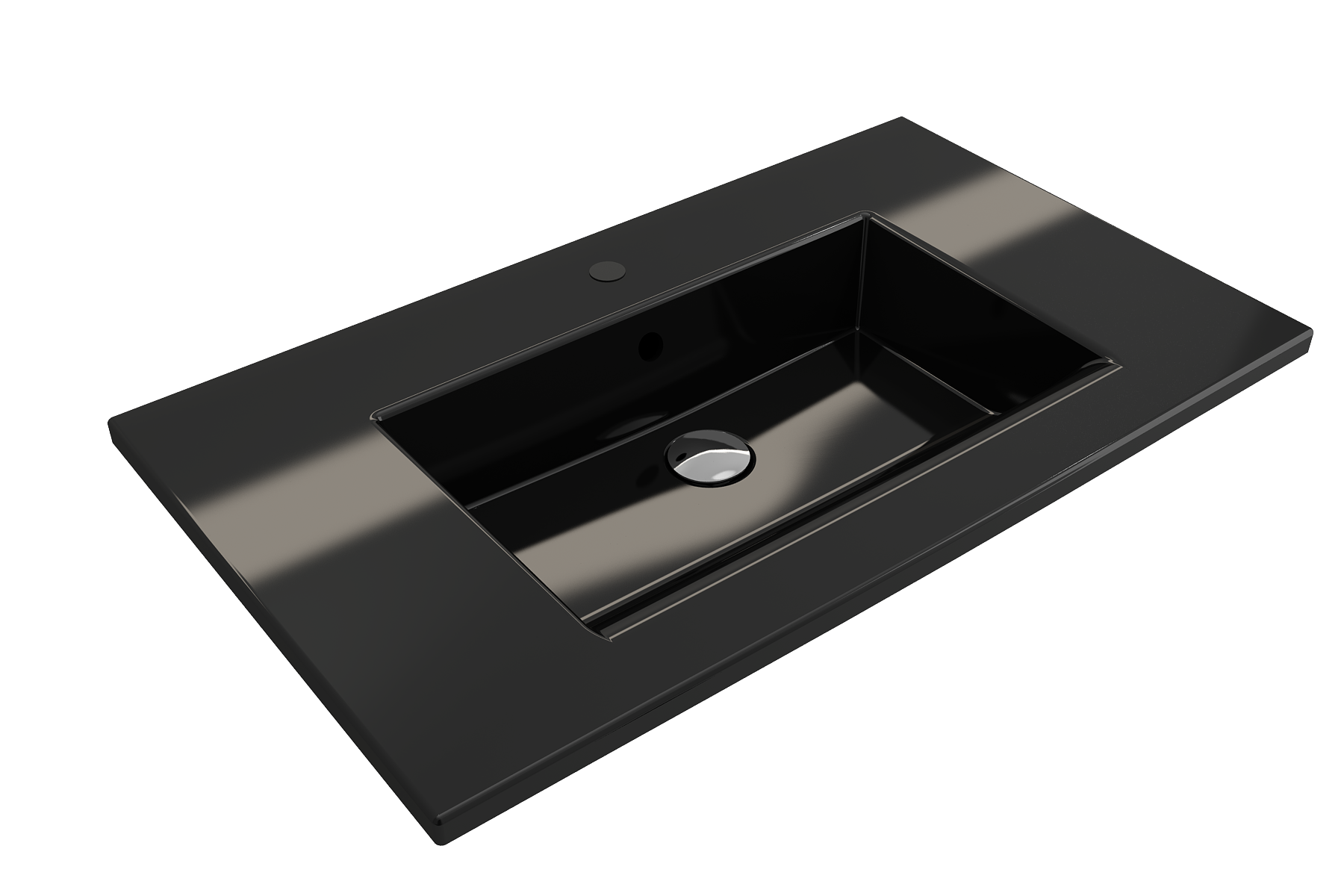 BOCCHI Ravenna 32" Rectangle Wallmount Fireclay Bathroom Sink, Black, Single Faucet Hole, 1113-005-0126