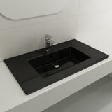 BOCCHI Ravenna 32" Rectangle Wallmount Fireclay Bathroom Sink, Black, Single Faucet Hole, 1113-005-0126