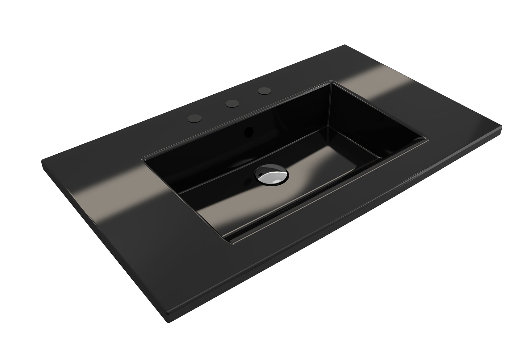 BOCCHI Ravenna 32" Rectangle Wallmount Fireclay Bathroom Sink, Black, 3 Faucet Hole, 1113-005-0127