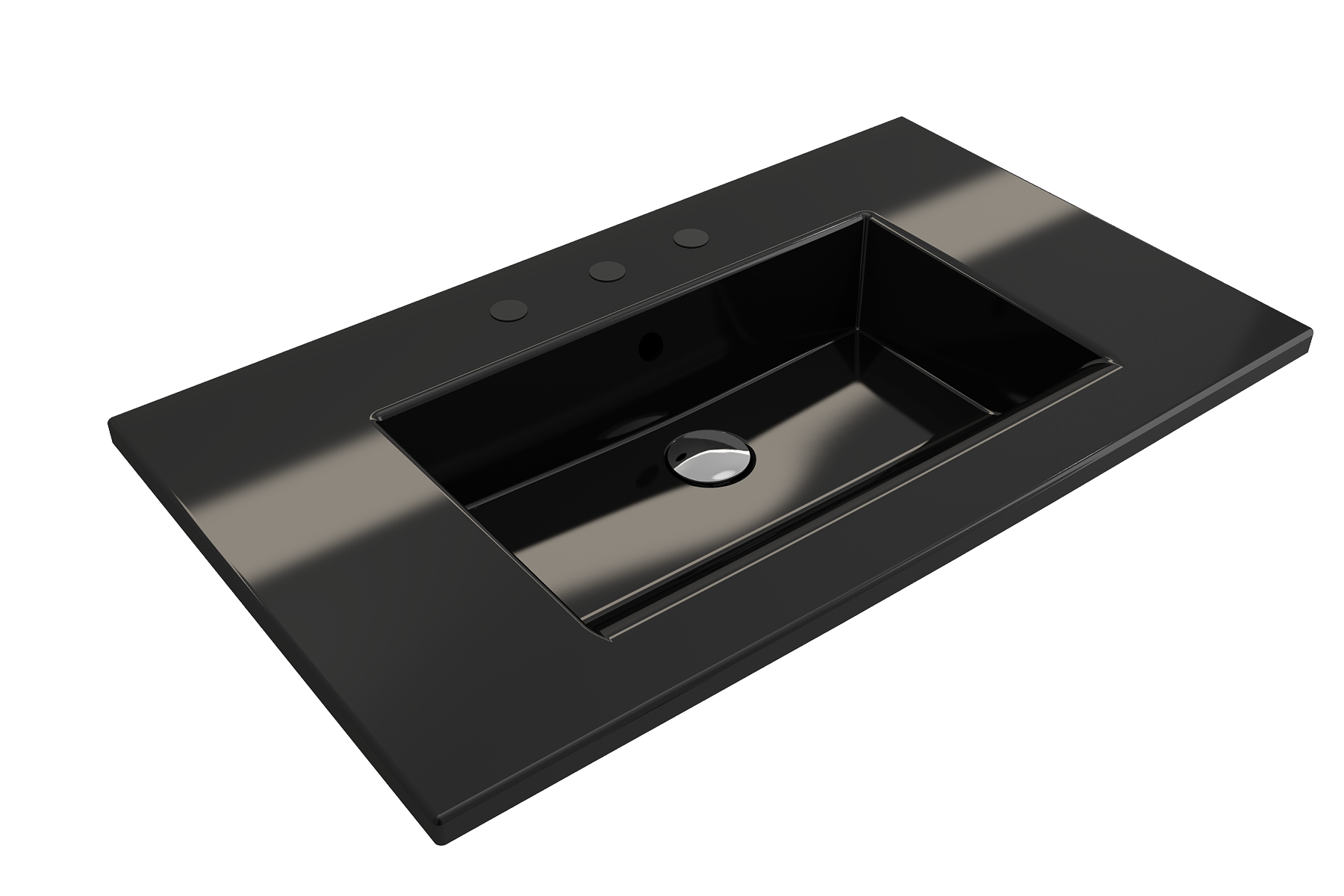 BOCCHI Ravenna 32" Rectangle Wallmount Fireclay Bathroom Sink, Black, 3 Faucet Hole, 1113-005-0127