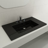 BOCCHI Ravenna 32" Rectangle Wallmount Fireclay Bathroom Sink, Black, 3 Faucet Hole, 1113-005-0127