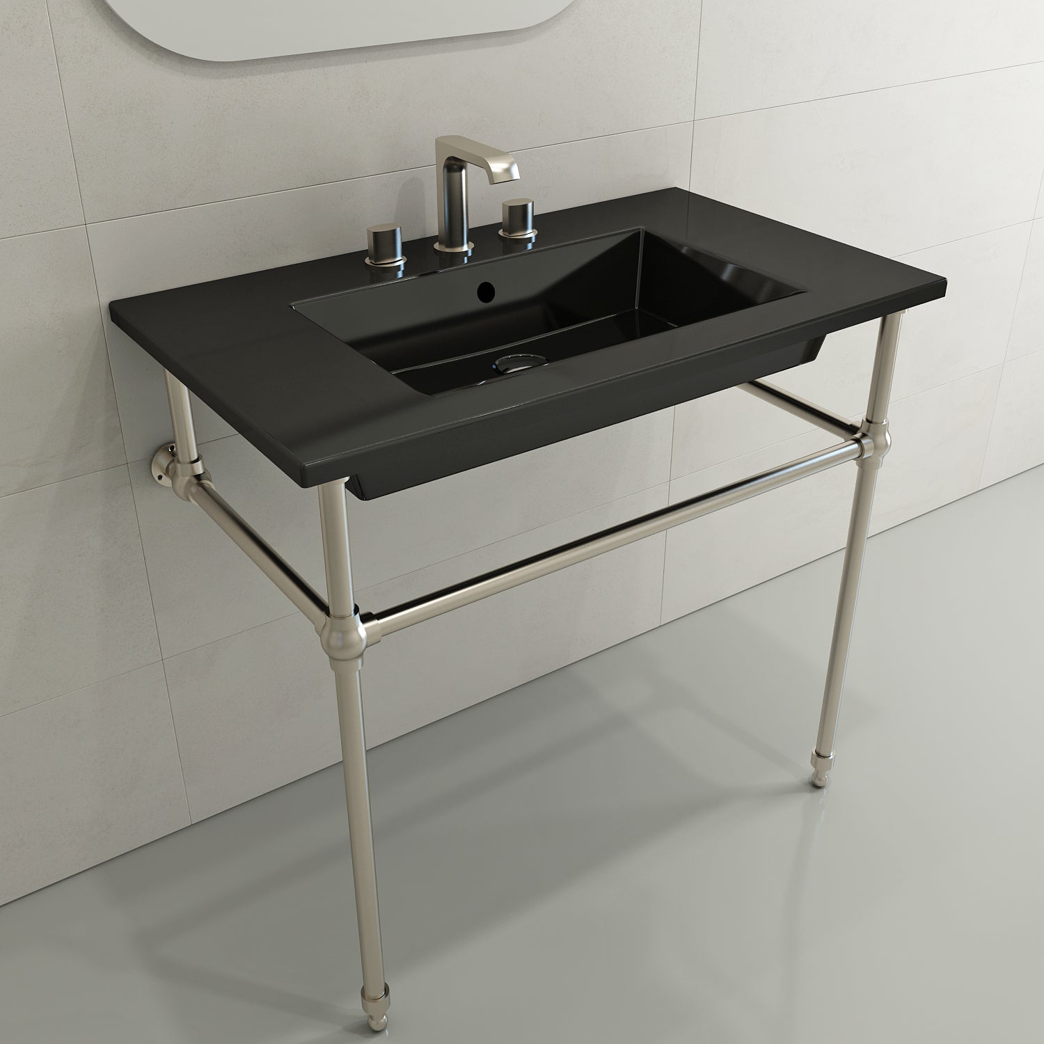 BOCCHI Ravenna 32" Rectangle Wallmount Fireclay Bathroom Sink, Black, 3 Faucet Hole, 1113-005-0127
