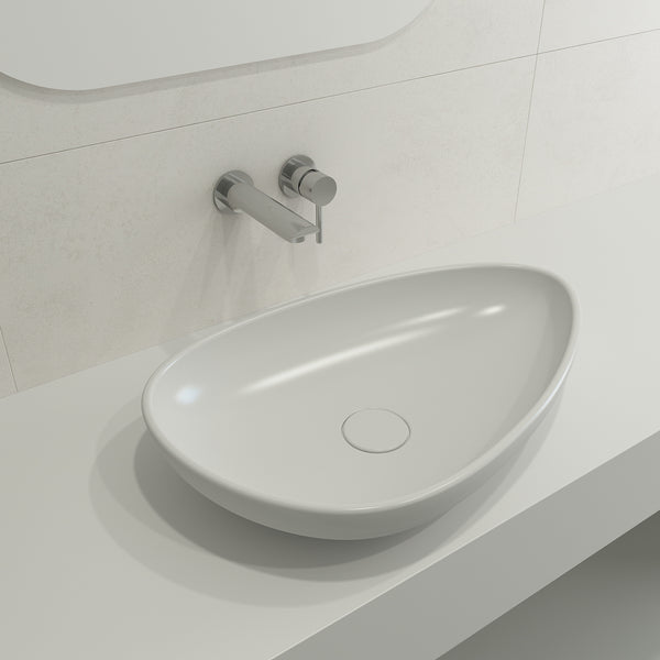 BOCCHI Etna 23" Palette Shaped Vessel Fireclay Bathroom Sink, Matte White, 1114-002-0125