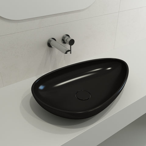 BOCCHI Etna 23" Palette Shaped Vessel Fireclay Bathroom Sink, Matte Black, 1114-004-0125