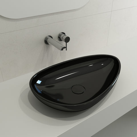 BOCCHI Etna 23" Palette Shaped Vessel Fireclay Bathroom Sink, Black, 1114-005-0125