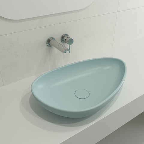 BOCCHI Etna 23" Palette Shaped Vessel Fireclay Bathroom Sink, Matte Ice Blue, 1114-029-0125