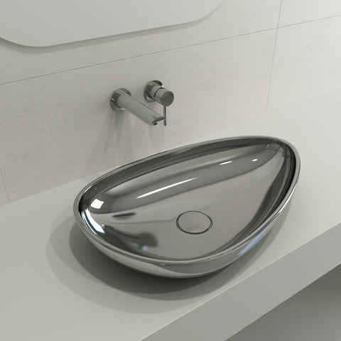 BOCCHI Etna 23" Palette Shaped Vessel Fireclay Bathroom Sink, Platinum, 1114-401-0125