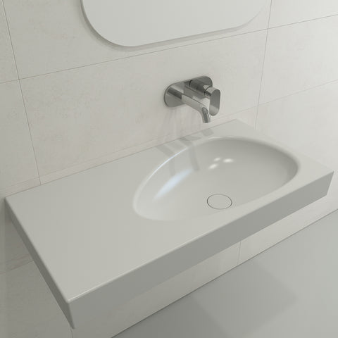 BOCCHI Etna 36" Palette Shaped Wallmount Fireclay Bathroom Sink, Matte White, 1115-002-0125