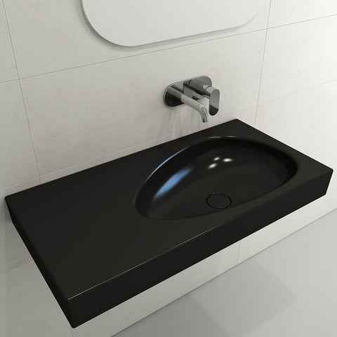 BOCCHI Etna 36" Palette Shaped Wallmount Fireclay Bathroom Sink, Matte Black, 1115-004-0125