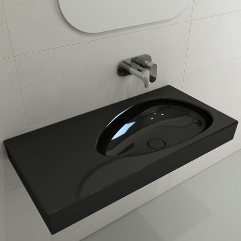 BOCCHI Etna 36" Palette Shaped Wallmount Fireclay Bathroom Sink, Black, 1115-005-0125