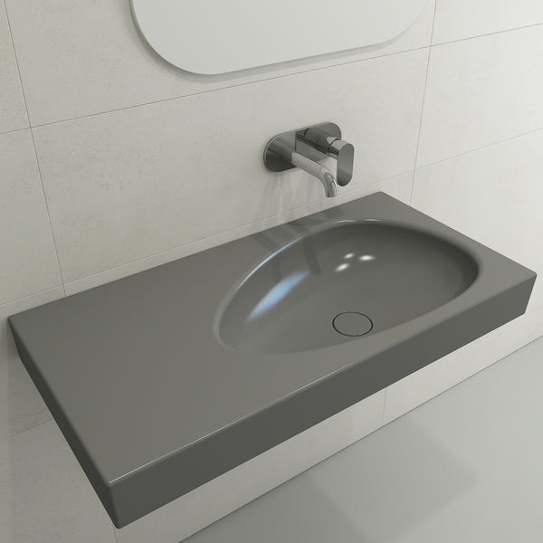 BOCCHI Etna 36" Palette Shaped Wallmount Fireclay Bathroom Sink, Matte Gray, 1115-006-0125